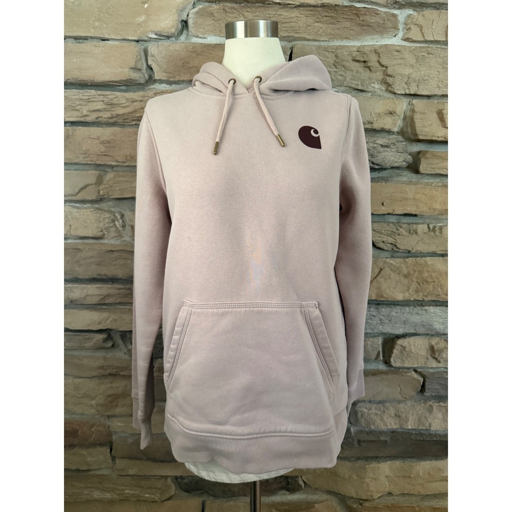 Carhartt Womens Relaxed Fit Logo Hoodie Pink Dusty Rose Sweatshirt Medium